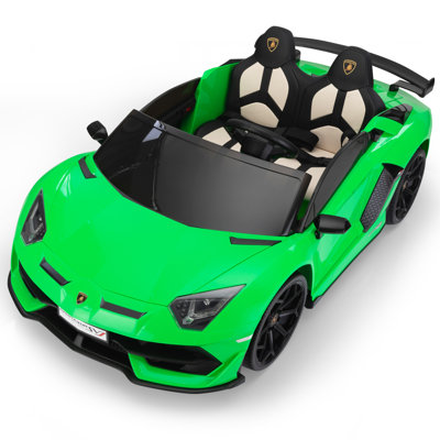 24V Lamborghini Light Drift Car, 2-seater Battery Powered Ride on with High/Low speed switch, Slow start function, MP3, USB, for Kids 3-8, Green