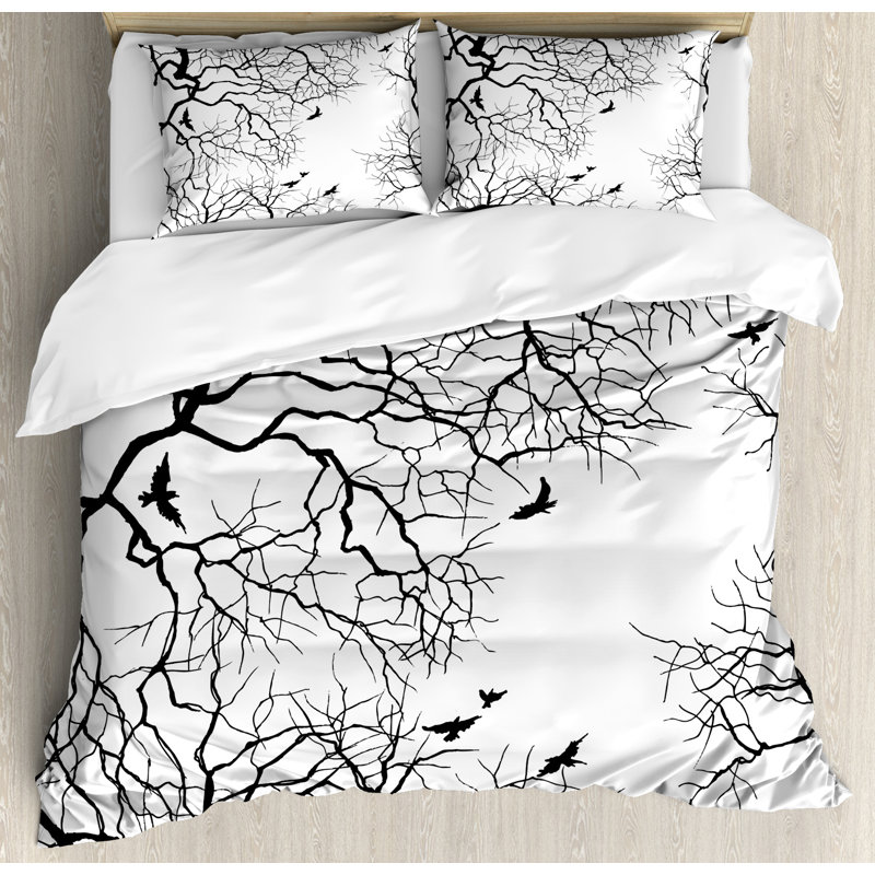 Queen Black and White Nature Print Duvet Cover Set