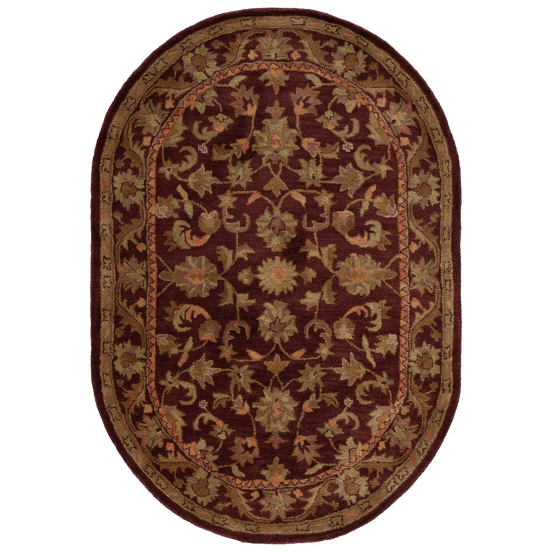 Oriental Hand-Tufted Wool Wine/Gold Area Rug, Oval 4'6" X 6'6" 