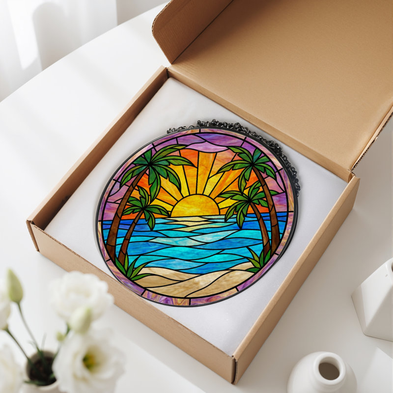 Panneau de vitrail de fenêtre 7,8 "H Sunset, H 7,8 po x l 7,8 po