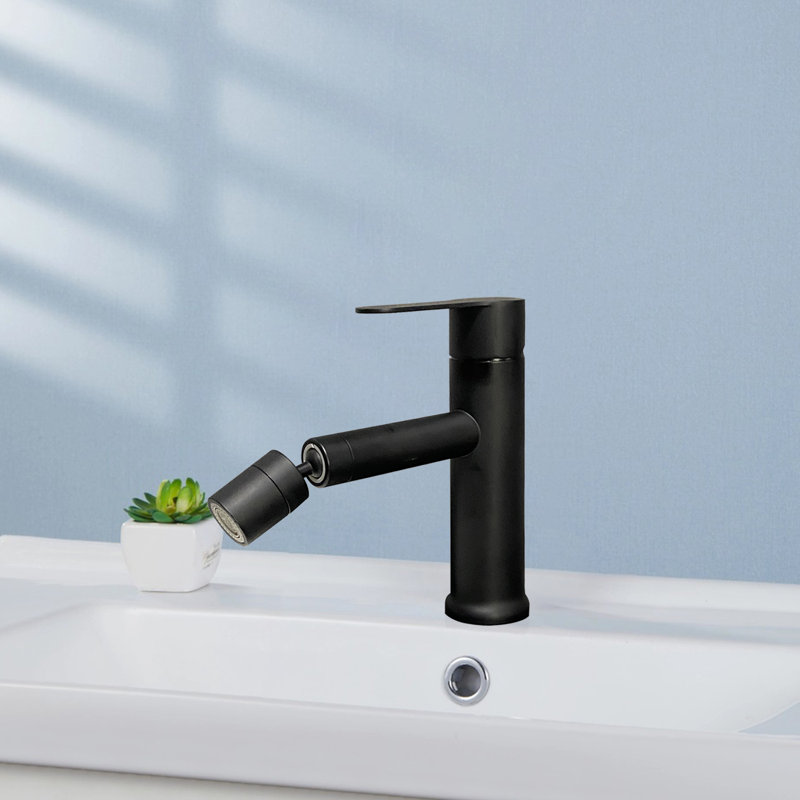 Robinet de salle de bain monocorps à un trou avec aérateur rotatif à 360 ° en noir mat (paquet de 1)