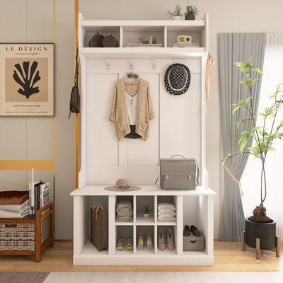39.4'' Wide 3-In-1 Hall Tree With 6 Hooks , Coat Hanger And Storage Bench For Hallway, Entryway, Living Room