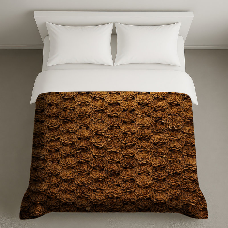 Housses de couette à motif floral brun rose, Lit simple