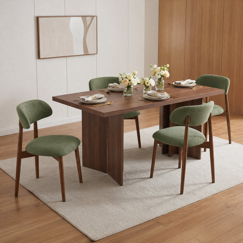 Table de salle à manger Amiliana, Ensemble de cinq pièces : table, quatre chaises, Noir / Beige