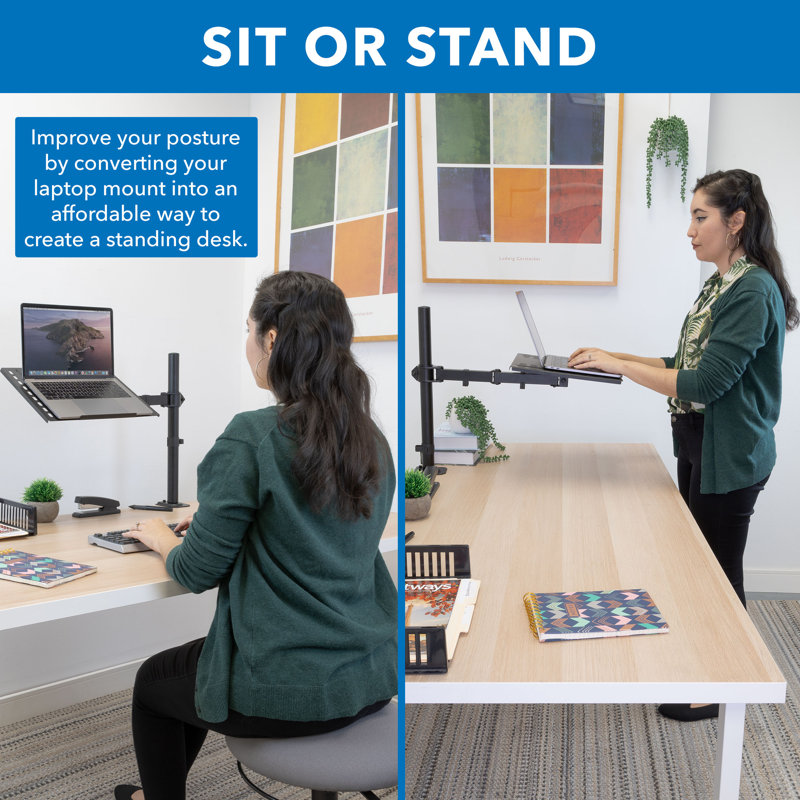 Black Adjustable Laptop Desk Mount with Vented Tray
