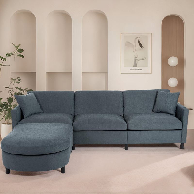 Canapé modulaire moderne en forme de L avec repose-pieds et coussins amovibles - Canapé en lin confortable pour les petits espaces de vie