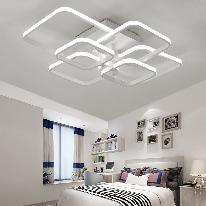 framed square 6-head modern ceiling light, Silver