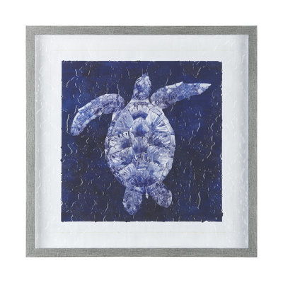 Sea Turtle Shadow I by Grace Popp a Hand Embelished Textured Framed Art Print Matted under Glass
