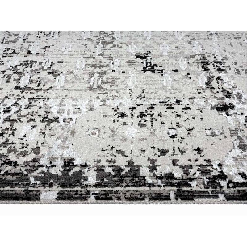Tapis noir / gris / ivoire en polypropylène tissé à la machine Caleyah, Rectangle 8 pi 10 po x 12 pi