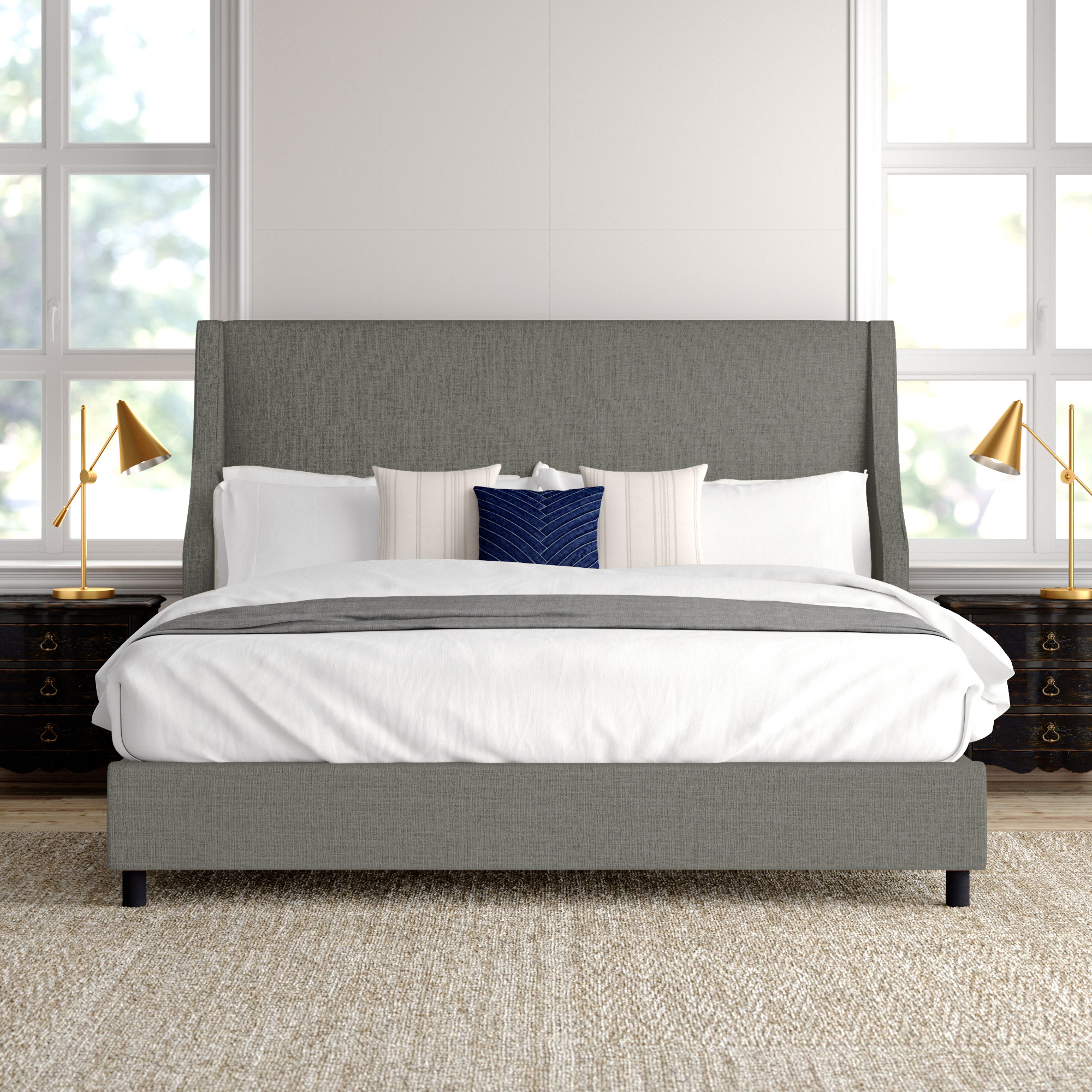 Bernadine Upholstered Wingback Bed, Zuma Charcoal Textured Linen, Twin