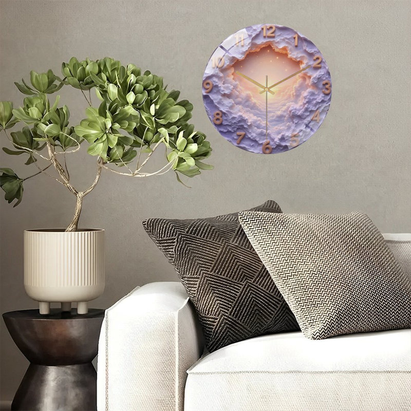 Horloge murale nuage avec chiffres dorés et soleil - horloge murale moderne en verre 12 po