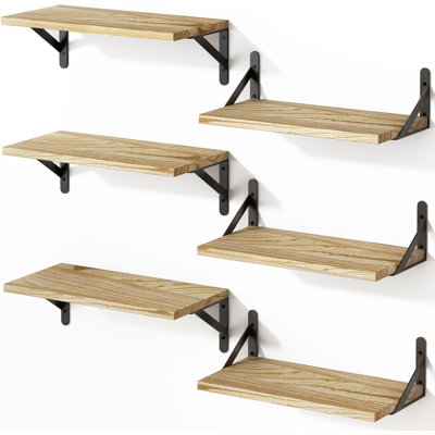 Floating Shelves For Wall - Set Of 6 Wooden Wall Mounted Shelves For Farmhouse Decor, Sturdy Storage Solution For Bedroom, Bathroom, Living Room And Kitchen
