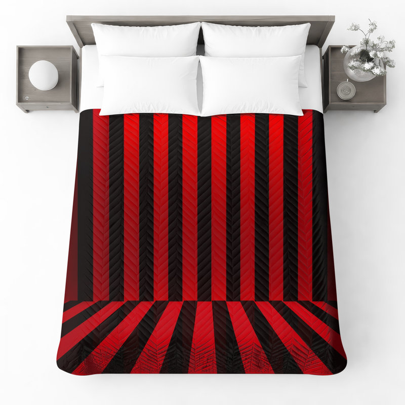Red Black Stripes Bedding Stripes Bedspread Pattern, Queen