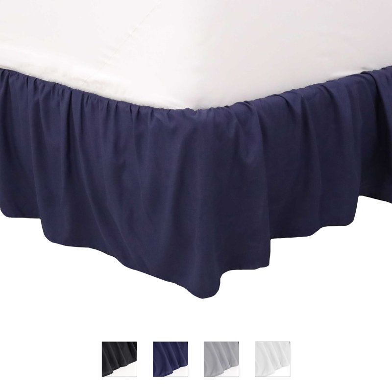 Martex Bed Skirt Easy Fit Lightweight 100% Microfiber Dust Hotel Quality, Navy Blue, Full Ruffled