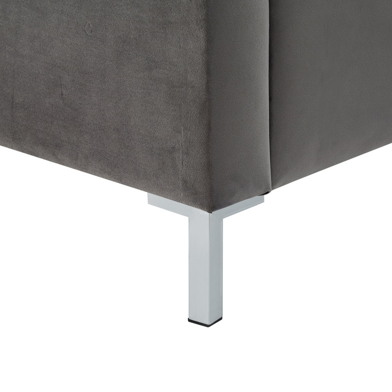 Lit plateforme tapissier Crampton, Gris, Très grand lit, Velours