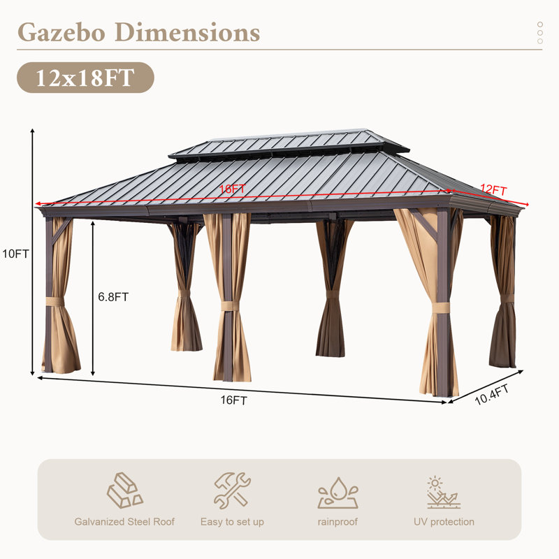 Aluminum Patio Gazebo, 18 ft x 12 ft