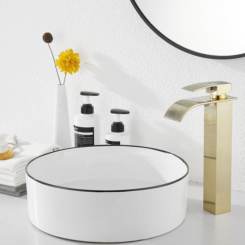 Robinet de lavabo vasque moderne avec ensemble de drain, Or brossé