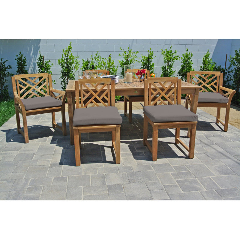 Monterey Outdoor 7 - Piece Teak Dining Set with Cushions, Taupe, Taupe