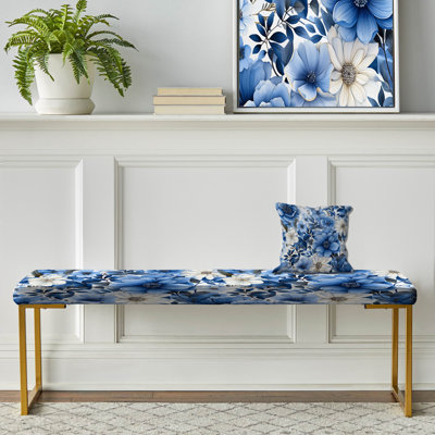 Motif floral excentrique bleu aquarelle - banc rembourré floral doré