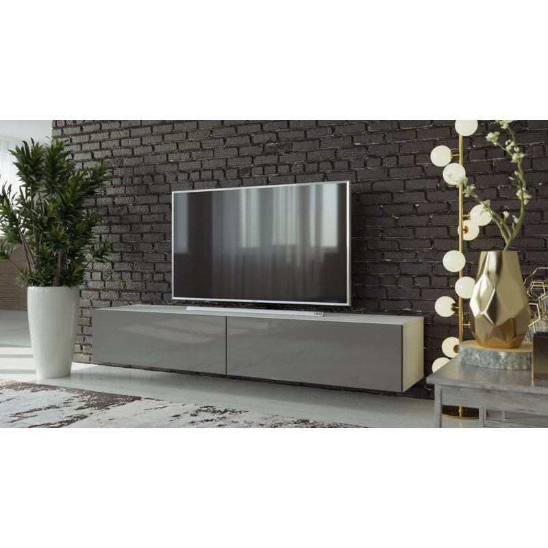Coan Unfinished Floating TV Stand for TVs up to 78", White/Slate Gray