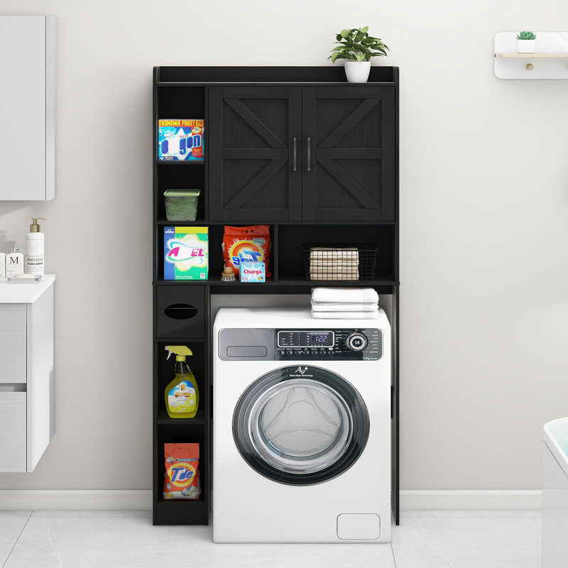 Armoire de rangement au-dessus de la toilette avec 2 portes de grange Farmhouse, Noir