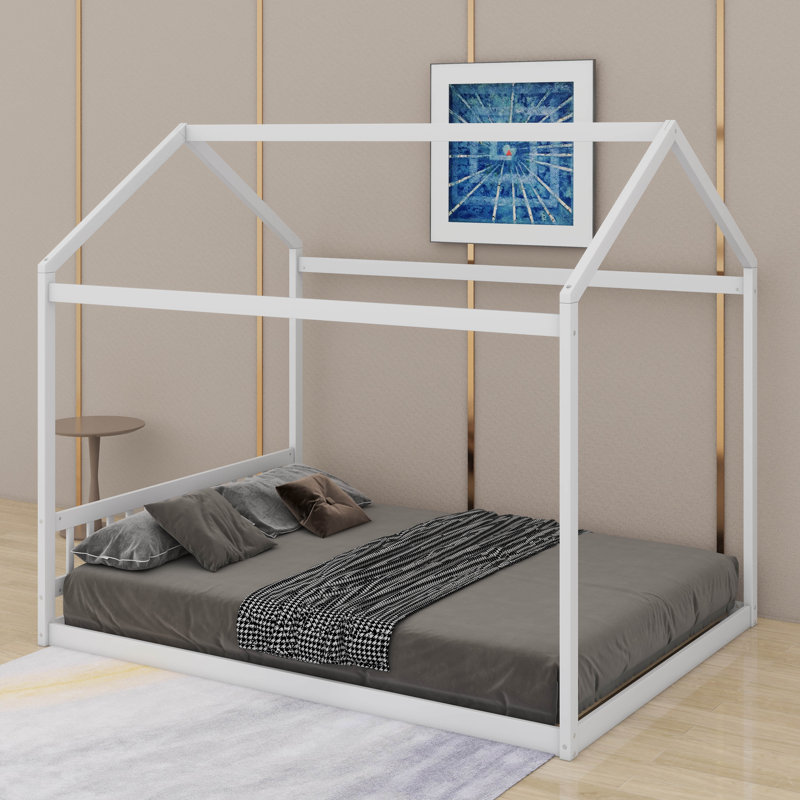 Grand lit en bois avec tête de lit, Blanc