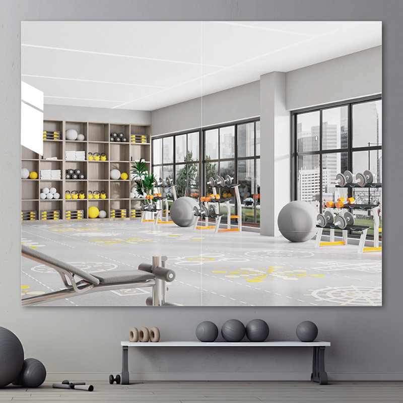 Ebern Designs Rectangle Frameless Wall Mirror Set  Home Gym & Bathroom Mirror Anti-Fog with Tempered Glass, 39.4" x 29.9"