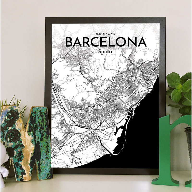 Barcelona City Map - No Frame Print, 70.8 cm H x 40.6 cm W x 0.1 cm D