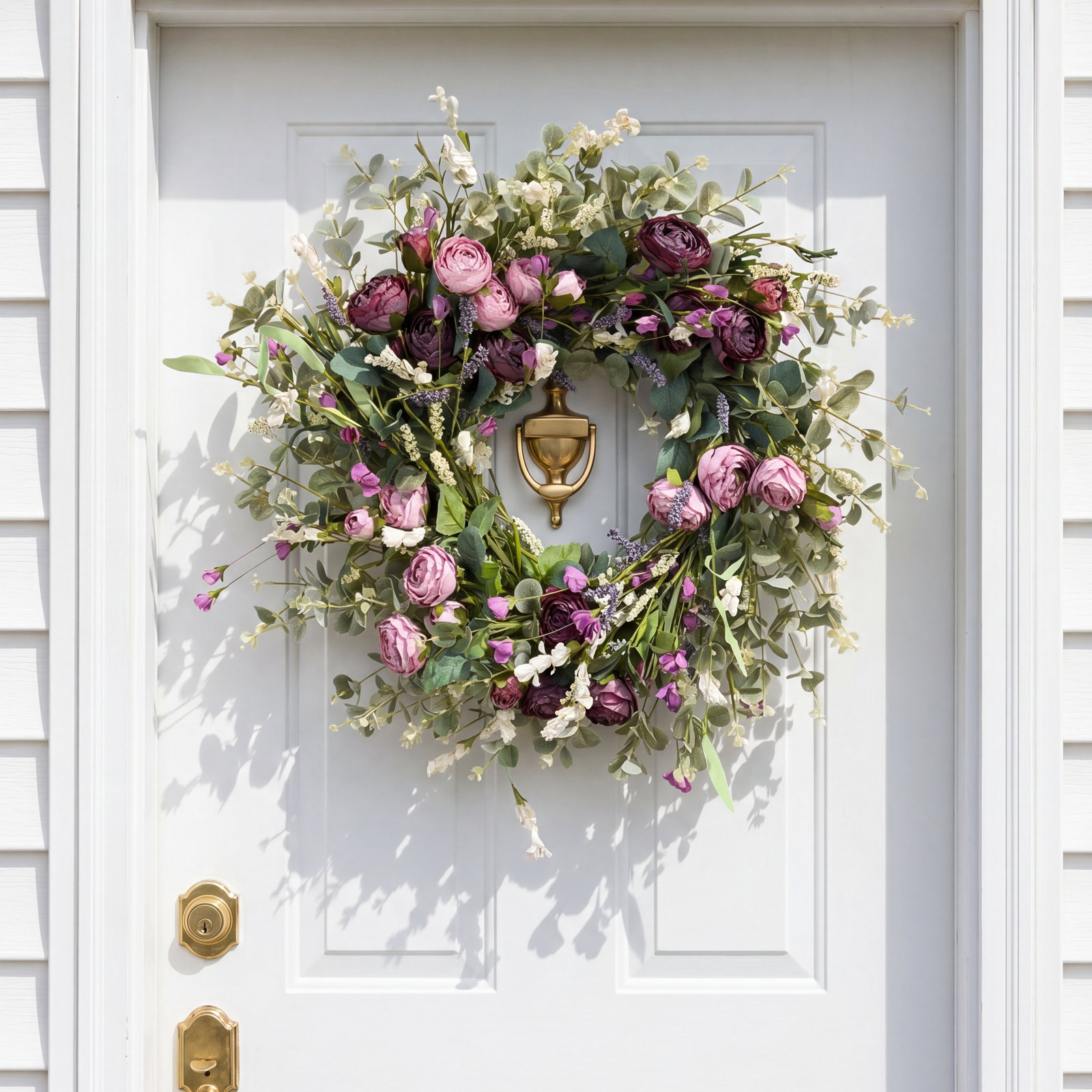 26" Handcrafted Eucalyptus Rose Everyday Wreath, Green/Purple