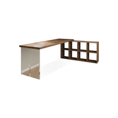 70.87"Light walnut L-Shaped Solid Wood desk
