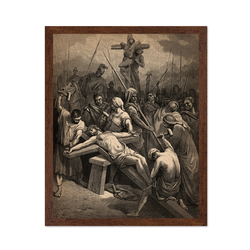 Crucifixion de Jésus, H 11 po x l 14 po, Affiche, Encadrement brun