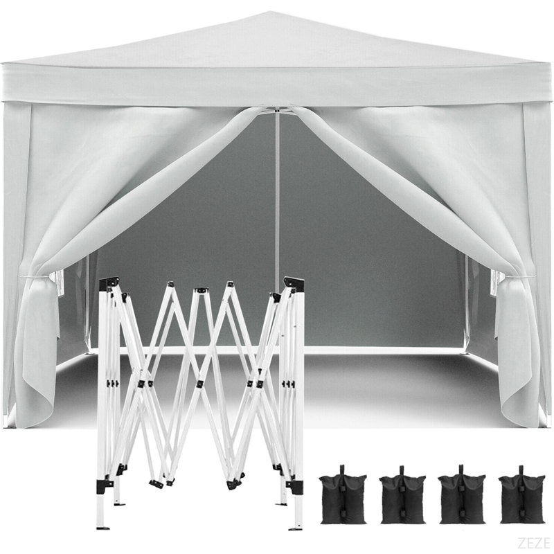 10'X10' Folding Canopy With 4 Removable Sidewalls Outdoor Event Shelter UPF 50+ Gazebo Portable Tents For Parties Beach Camping Wedding EZ Pop Up Canopy 4Pcs Weight Bag + Carry Bag