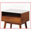 Table basse moderne à finition noyer avec plateau en faux marbre blanc Tablette à tiroirs pour le salon, peu encombrante