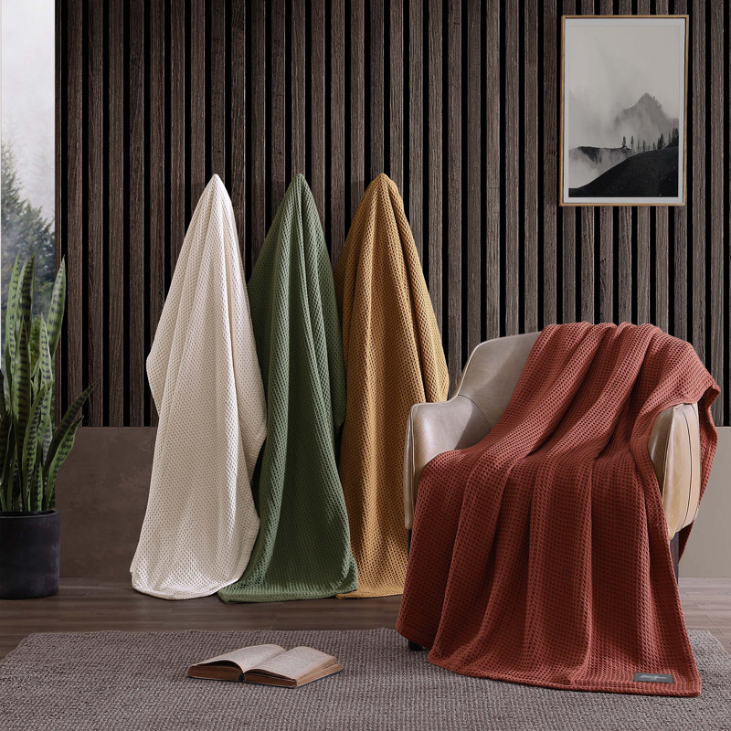 Full Brown Cotton Knitted Reversible Blanket Set