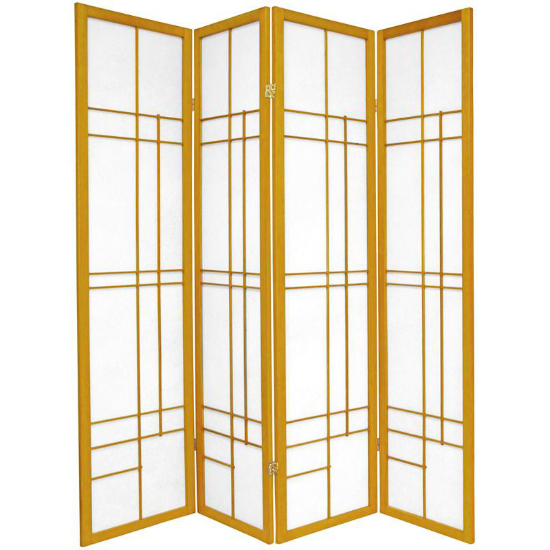 70.25" x 70" Eudes Shoji 5 Panel Room Divider, 4, Honey