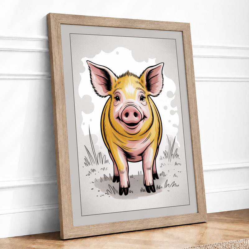 Gentle Pig Portrait Modern - Print, A3 - 42.0 x 29.7 cm, Oak
