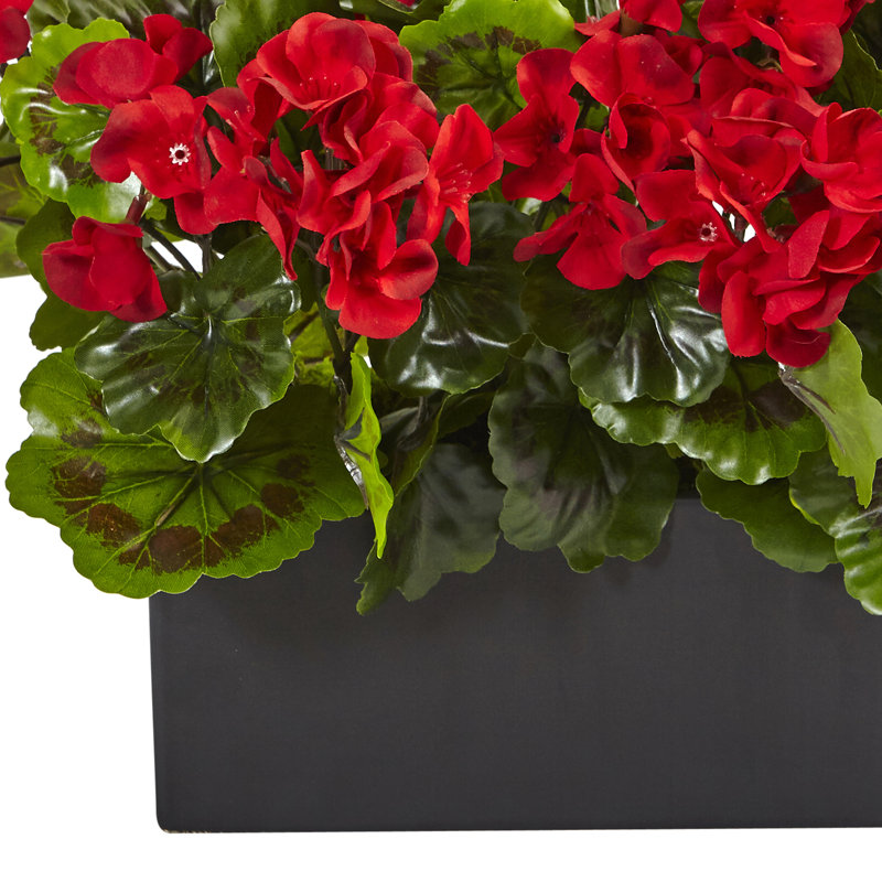 Geranium Silk Plant in Rectangular Planter, UV Resistant (Indoor/Outdoor), Red