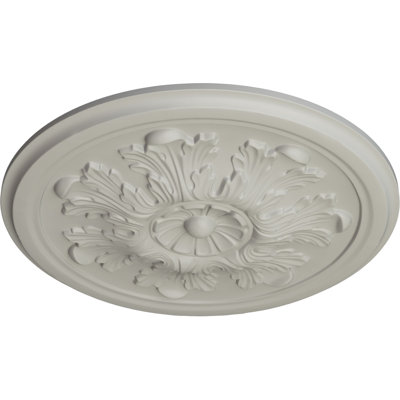 Médaillon de plafond en acanthe Endurathane Legacy, 12 3/4 po x P 7/8 po (convient aux auvents jusqu'à 3 1/2 po), pot peint à la main de finition crème