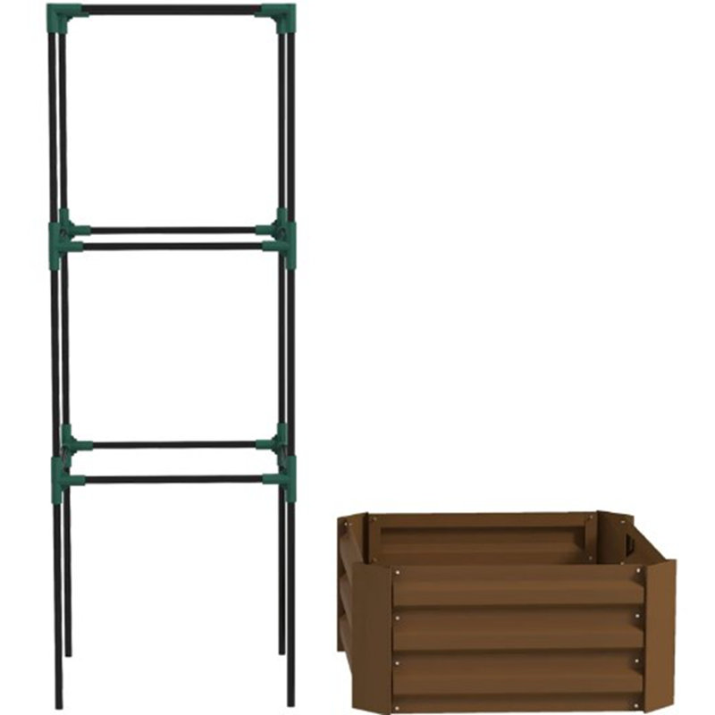 Lit de jardin, jardin surélevé, jardinière galvanisée avec cage pour vignes grimpantes, Brun