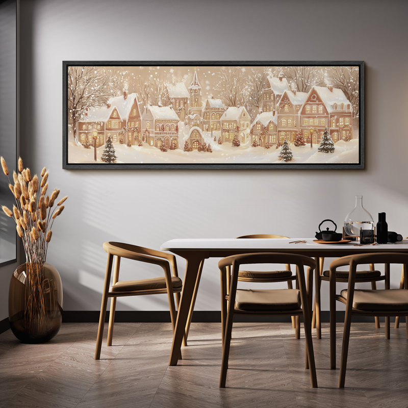 Grande impression sur toile encadrée, impression de scène de ville enneigée pour les fêtes de Noël, H 20 po x l 60 po, Noir