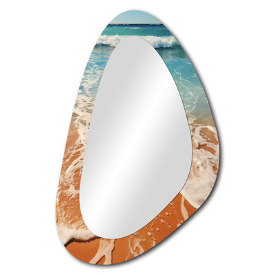 Deloatch Tropical beach vue aérienne I - miroir décoratif asymétrique de plage, miroir mural bleu à forme libre, impression d'art en métal