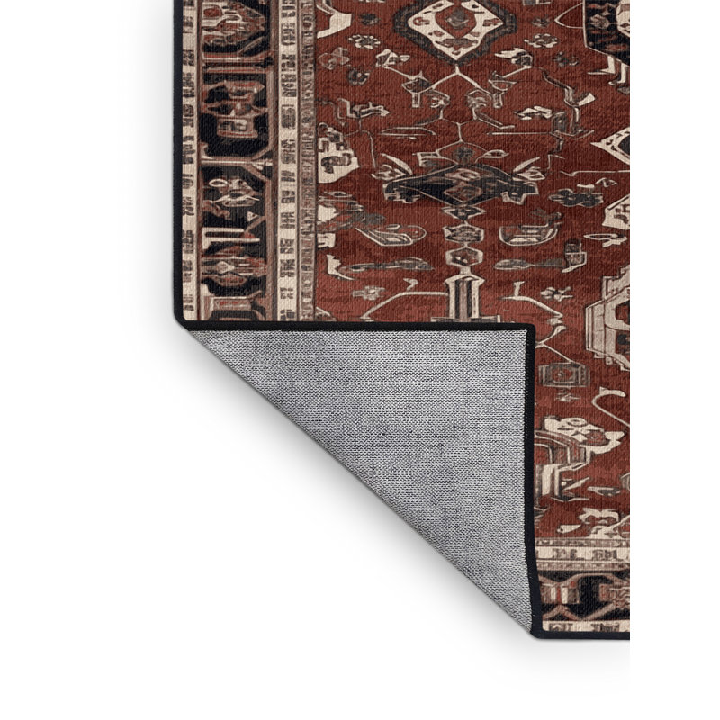 Tapis persan noir lavable à la machine, Carré 8 pi