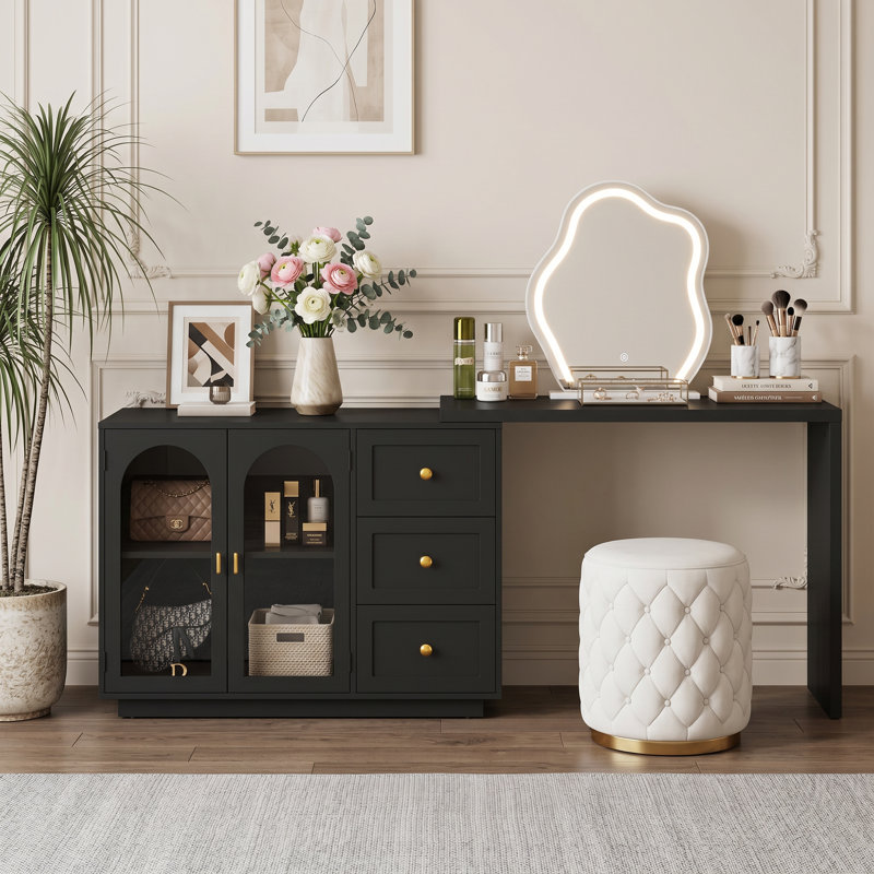 Meuble-lavabo extensible Yokota avec 3 tiroirs et 2 portes en acrylique, Black