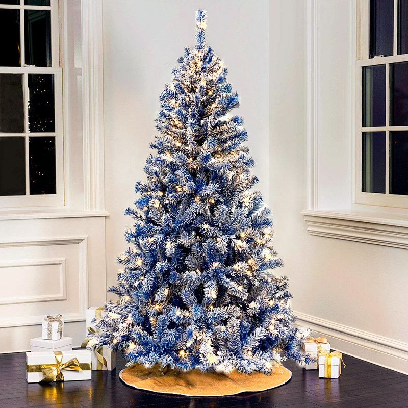 Ebling 6FT Blue Artificial Christmas Tree, Snow Flocked Holiday Xmas Tree  w/750 Branch Tips & 300 Lights
