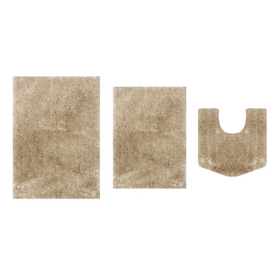 Royal 3-Piece Microfiber Bath Rug Set, Soft Plush Bathroom Mats with Non-Slip Rubber Backing, Quick-Dry, Ultra-Absorbent, Machine Washable Rugs for Shower, Tub, Vanity, and Toilet Areas, Linen