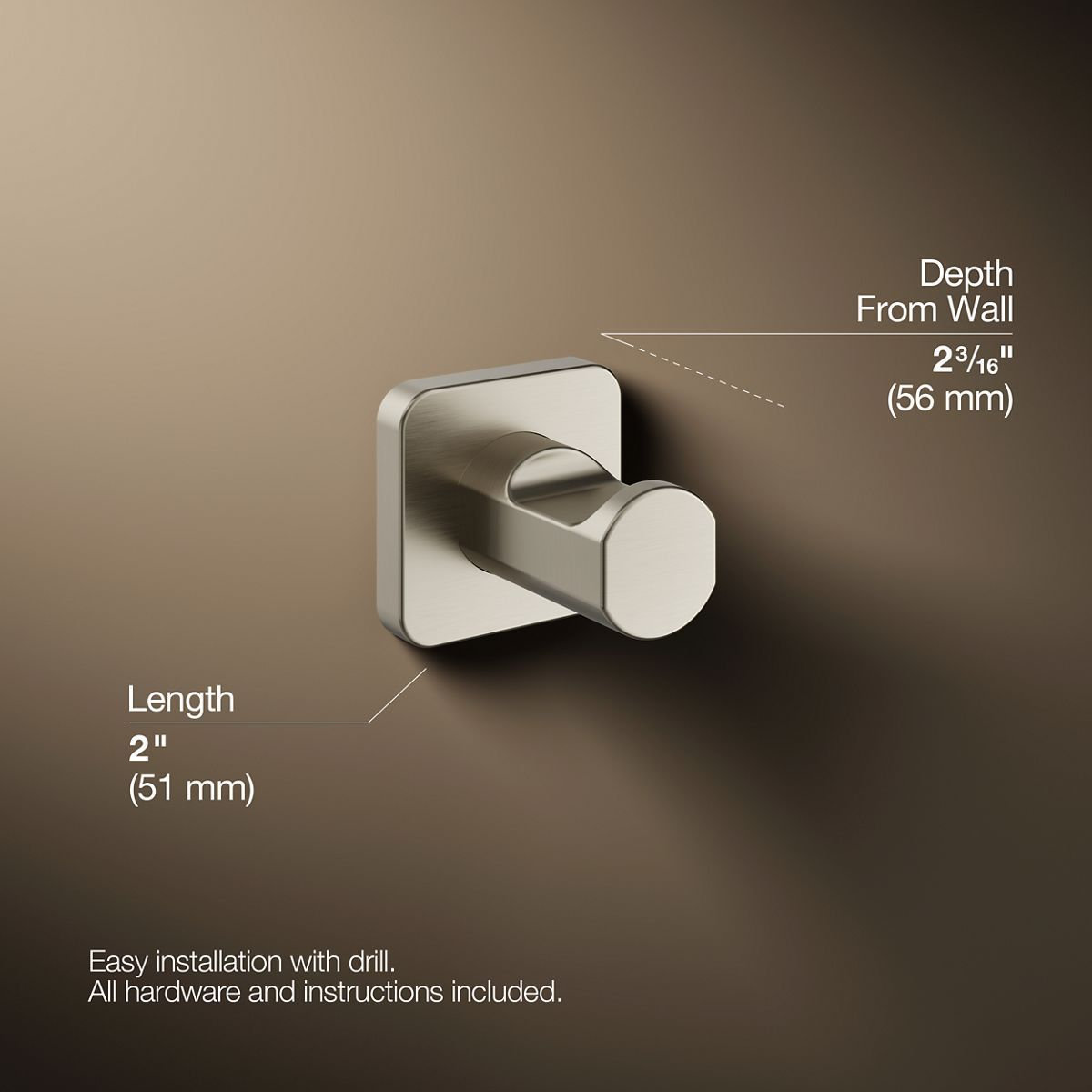 Parallel Robe Hook, Vibrant Brushed Nickel