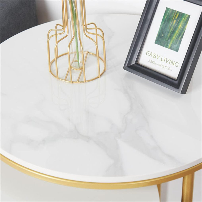Nesting Side Table Set Of 2 Gold Marble Nesting Accent Table Set With Sintered Stone Desktop For Living Room