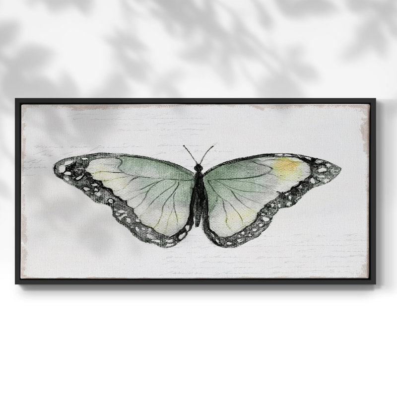 Vintage Flutter III - Toile tendue avec châssis encadré - Prêt à être accroché, H 17 po x l 33 po, Noir