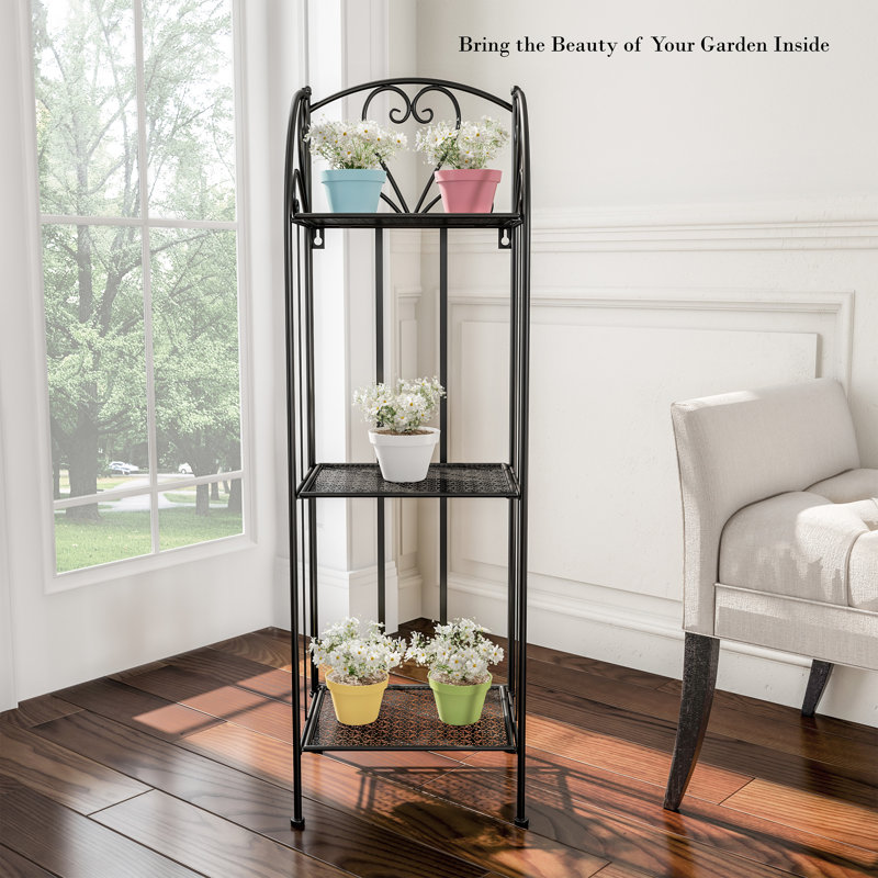 Peirce Plant Stand 3-Tier Vertical Shelf Indoor or Outdoor Garden Display with Staggered Shelves, Black