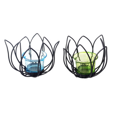 2 Piece Glass Tabletop Tealight Holder Set